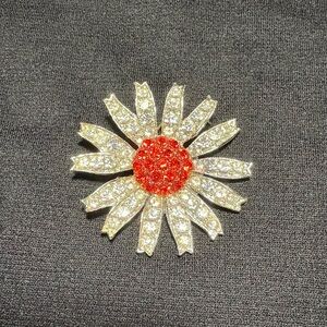 Elegant Gold and Red Floral Brooch